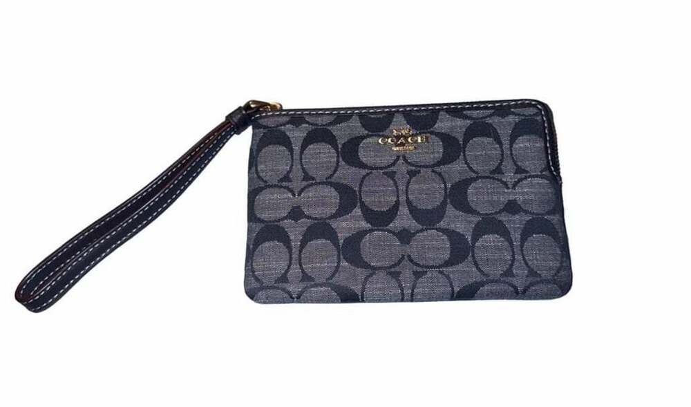 Coach Corner Zip Wristlet In Signature Chambray Denim Blue